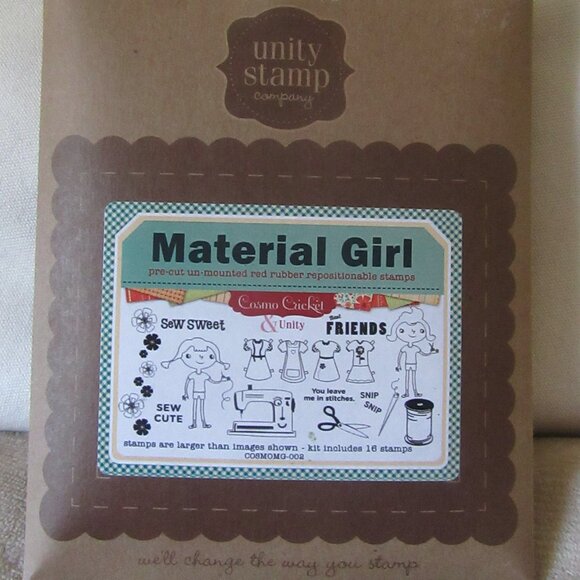 Unity Cosmo Cricket "Material Girl" Red Rubber 16 Stamp Set Sewing Theme - Picture 3 of 14